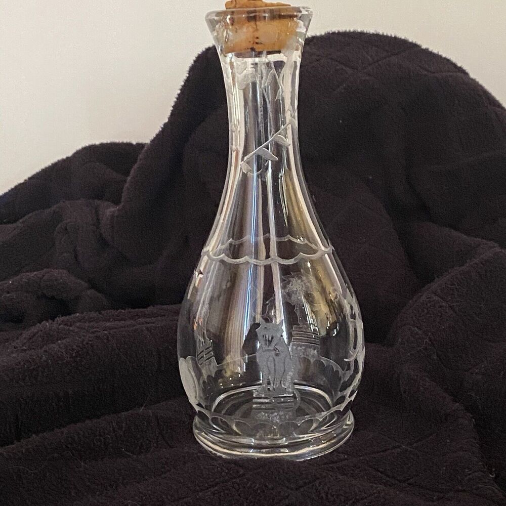 Vintage Heisey Glass Bitters Bottle with Circus Etch Lion Tamer 6" tall - Picture 14 of 16